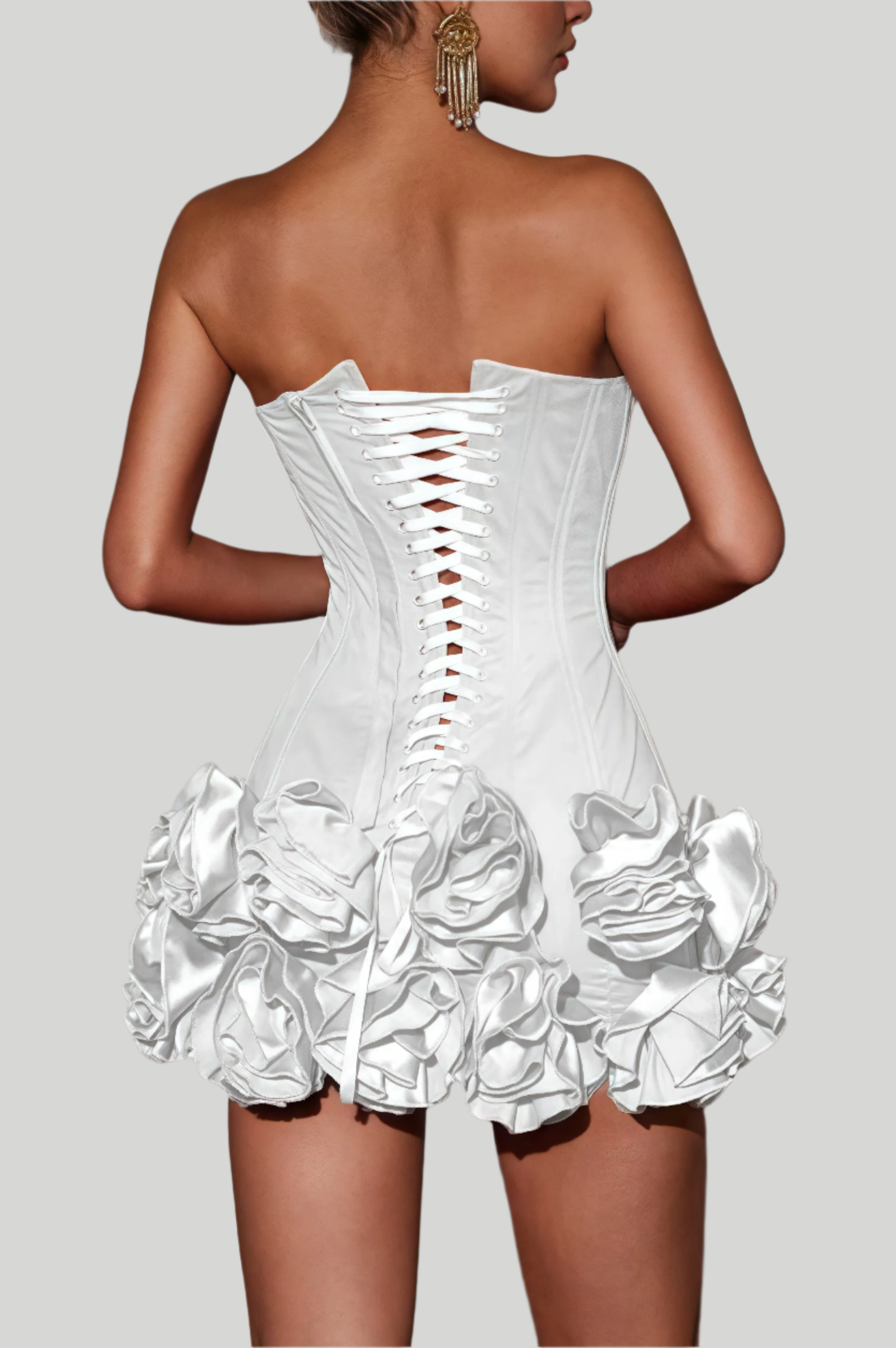 Strapless mini dress with ruffled skirt