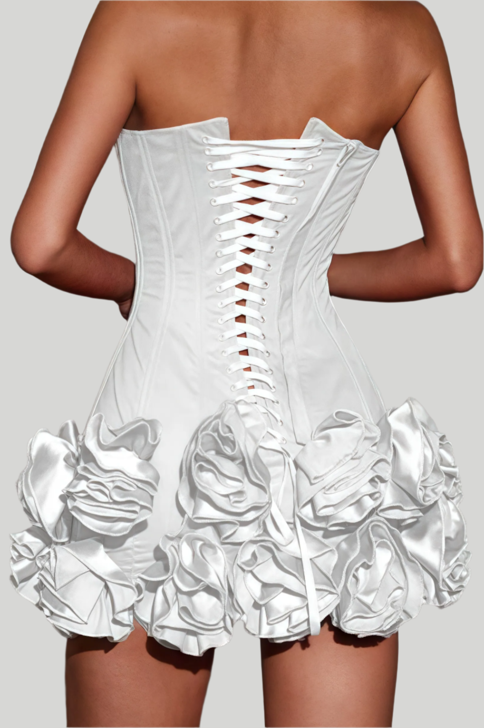 Strapless mini dress with ruffled skirt