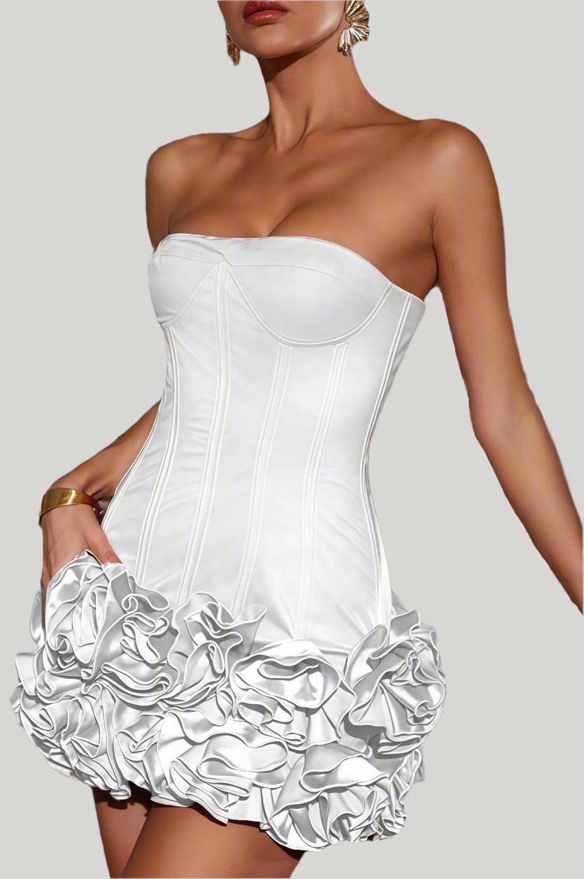 Strapless mini dress with ruffled skirt