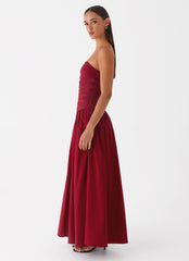 Burgundy strapless long dress