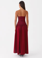 Burgundy strapless long dress