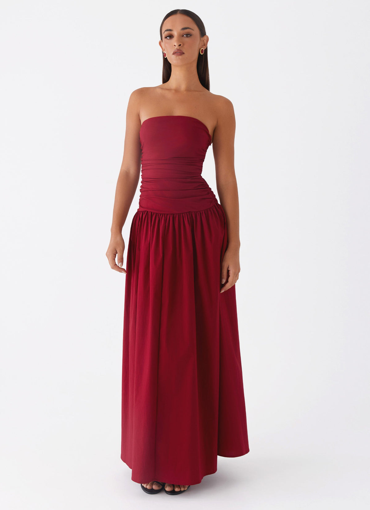 Burgundy strapless long dress