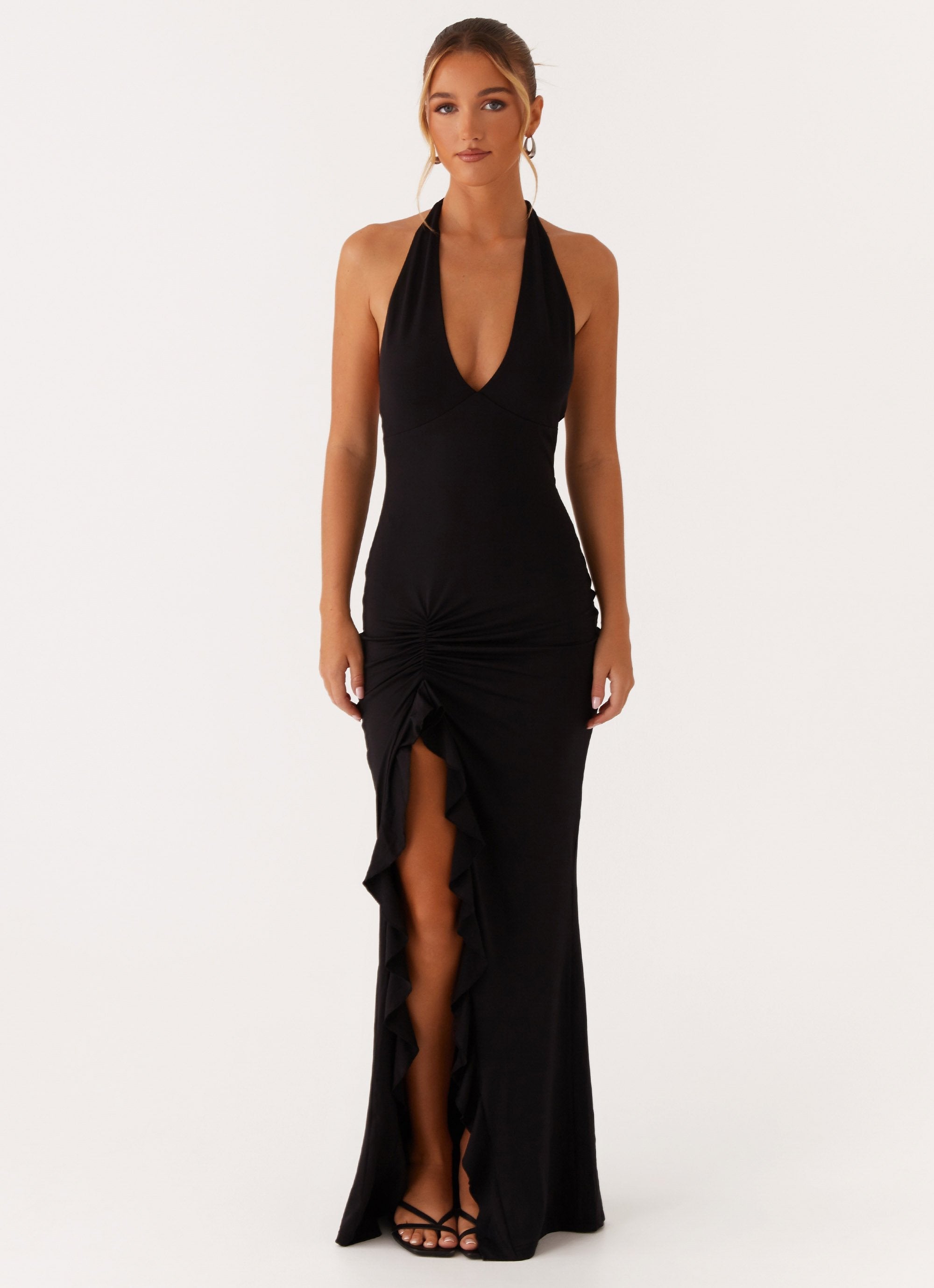 Black long dress with open back and slit