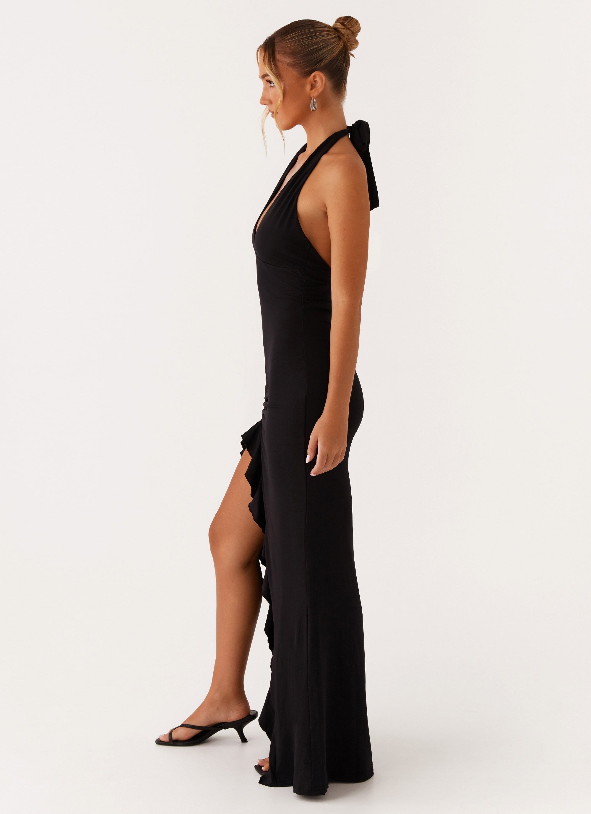 Black long dress with open back and slit