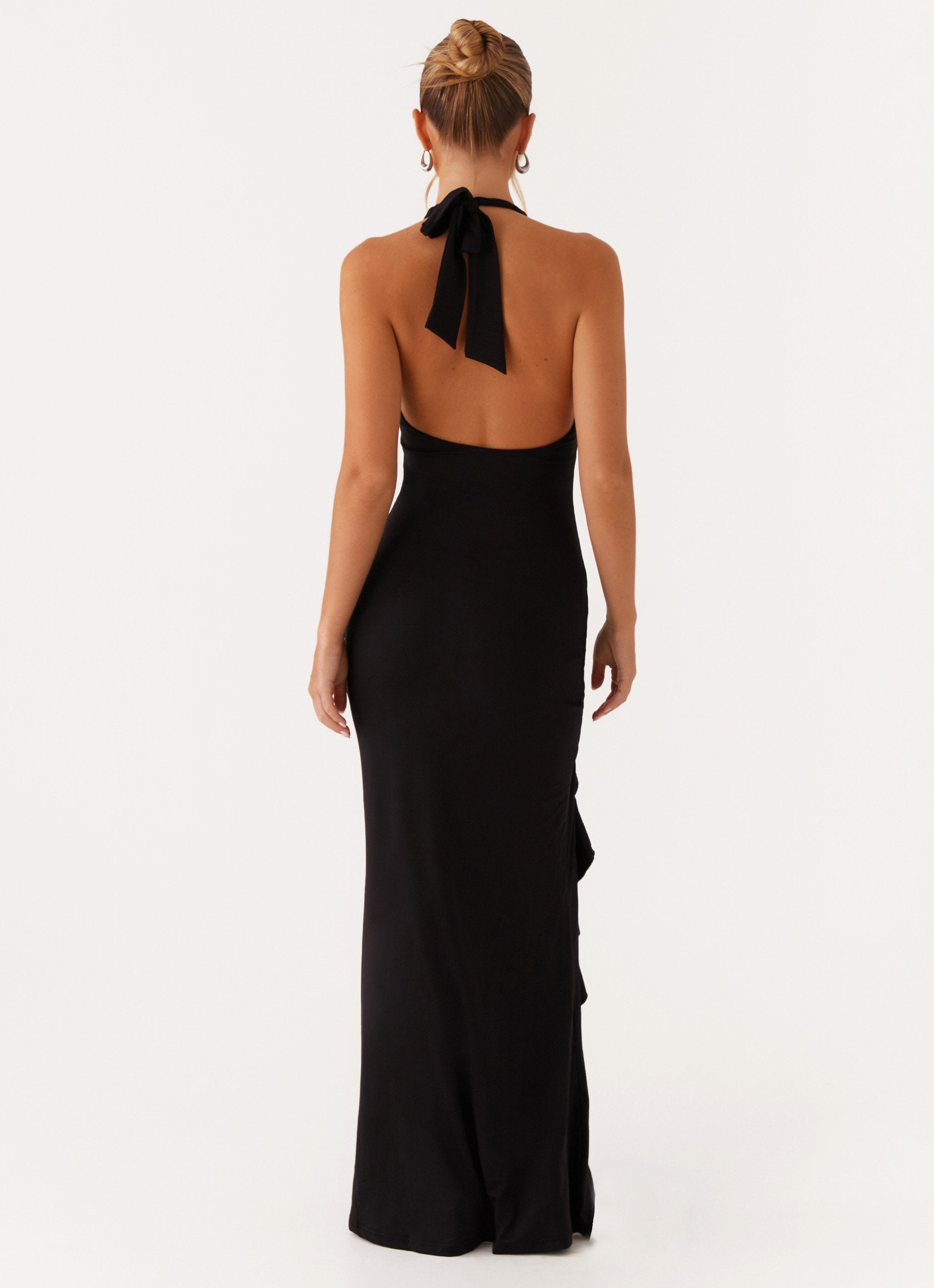 Black long dress with open back and slit