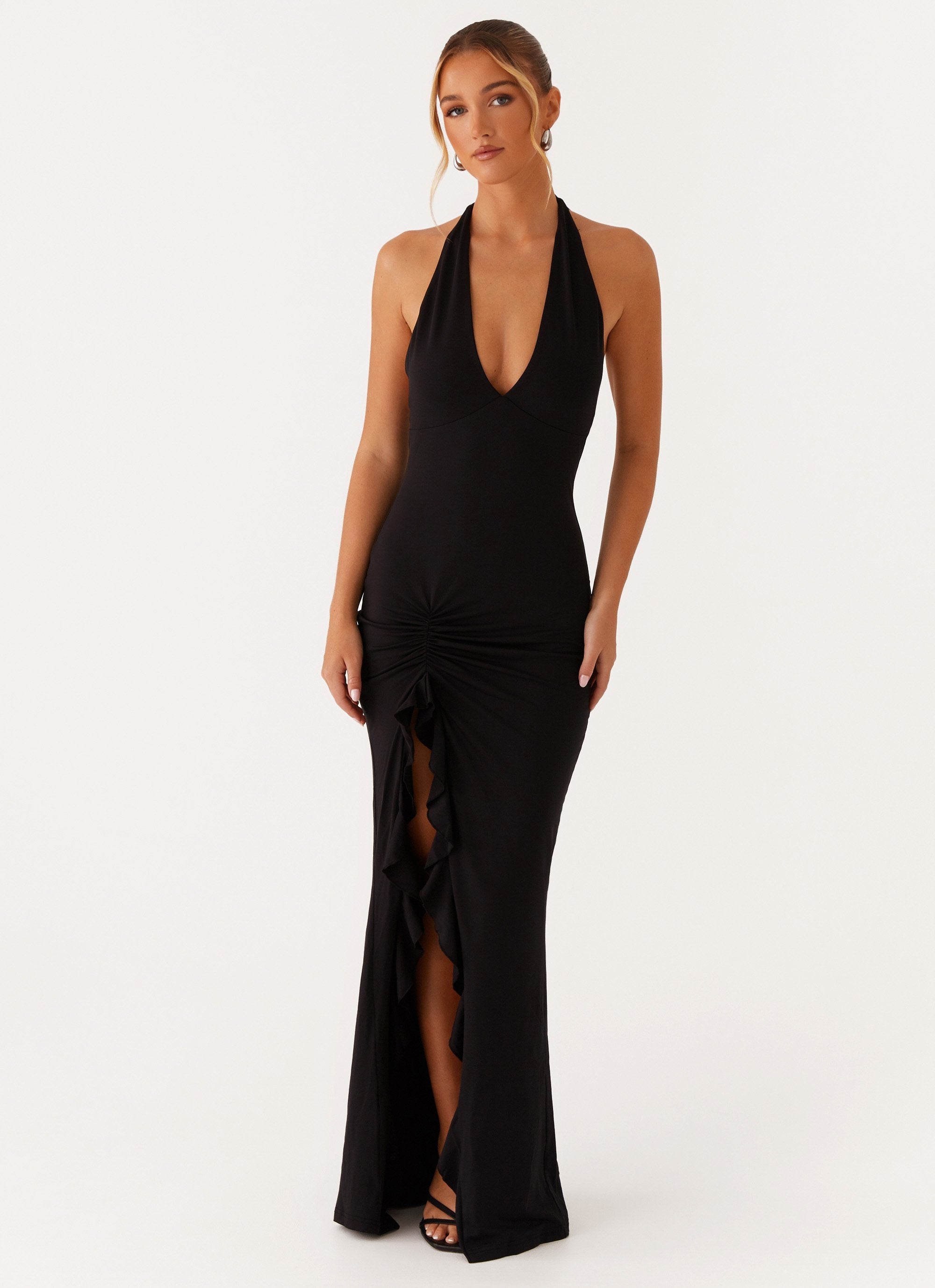 Black long dress with open back and slit