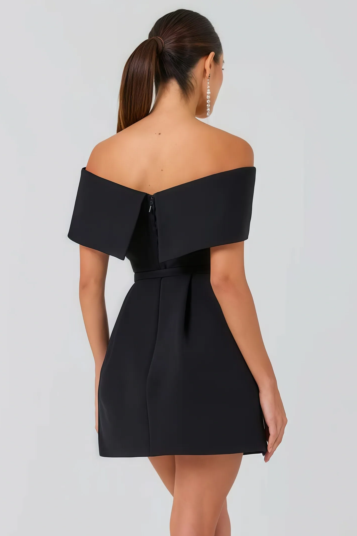 Black strapless mini dress with belt