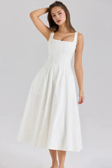 Square Neck Fit and Flare Midi Dress