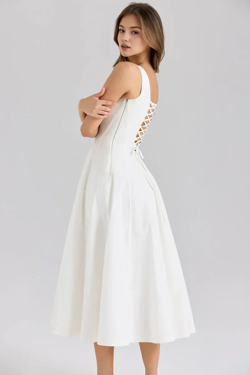 Square Neck Fit and Flare Midi Dress