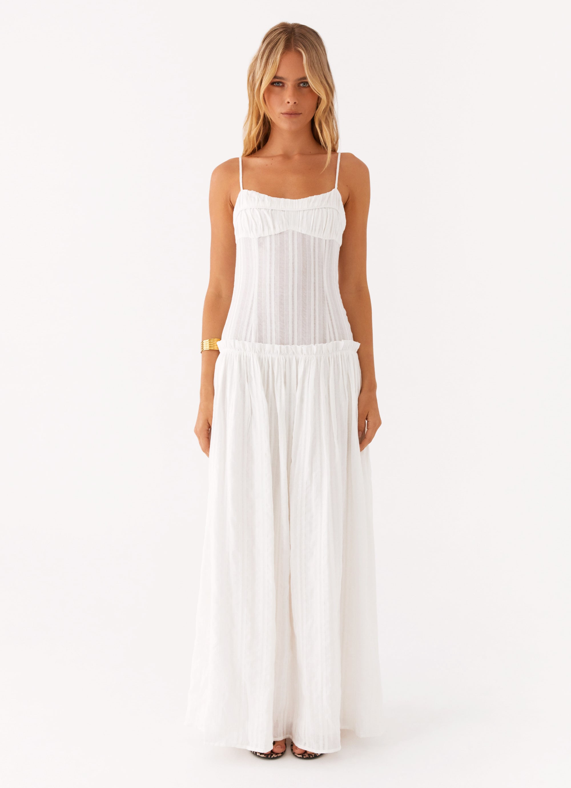 Long white dress with narrow straps