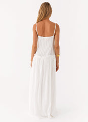 Long white dress with narrow straps