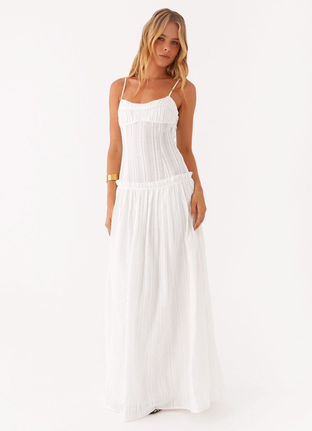 Long white dress with narrow straps