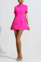 Hot pink high neck mini dress