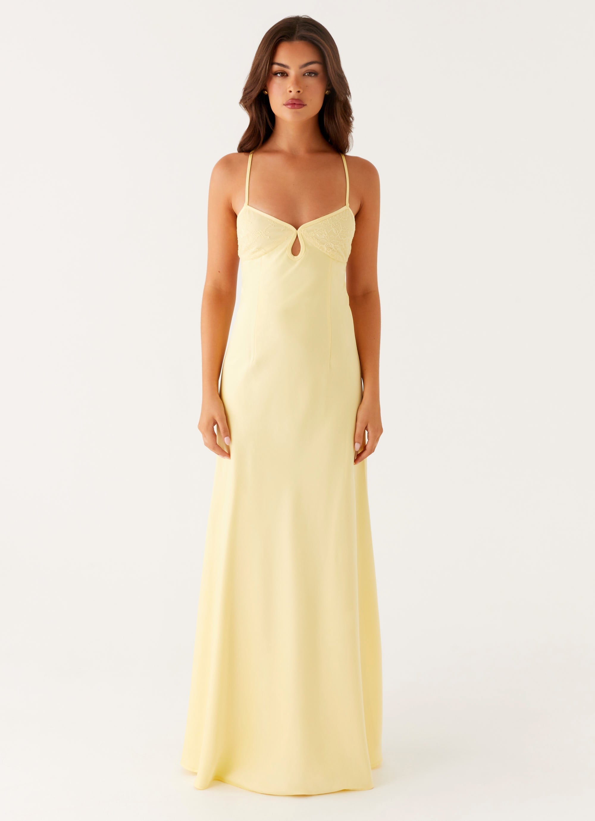Light yellow long dress with lace details