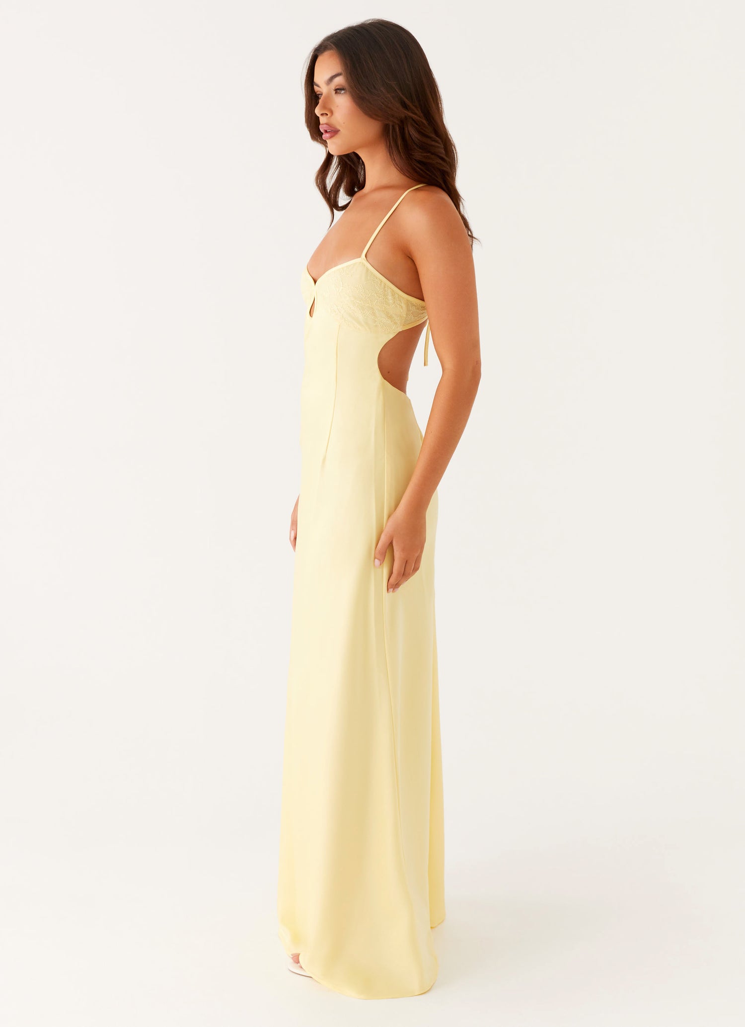 Light yellow long dress with lace details