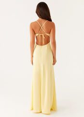 Light yellow long dress with lace details