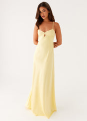 Light yellow long dress with lace details