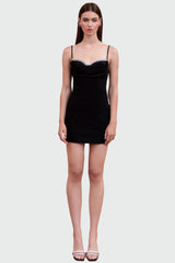 Black mini dress with pearl details