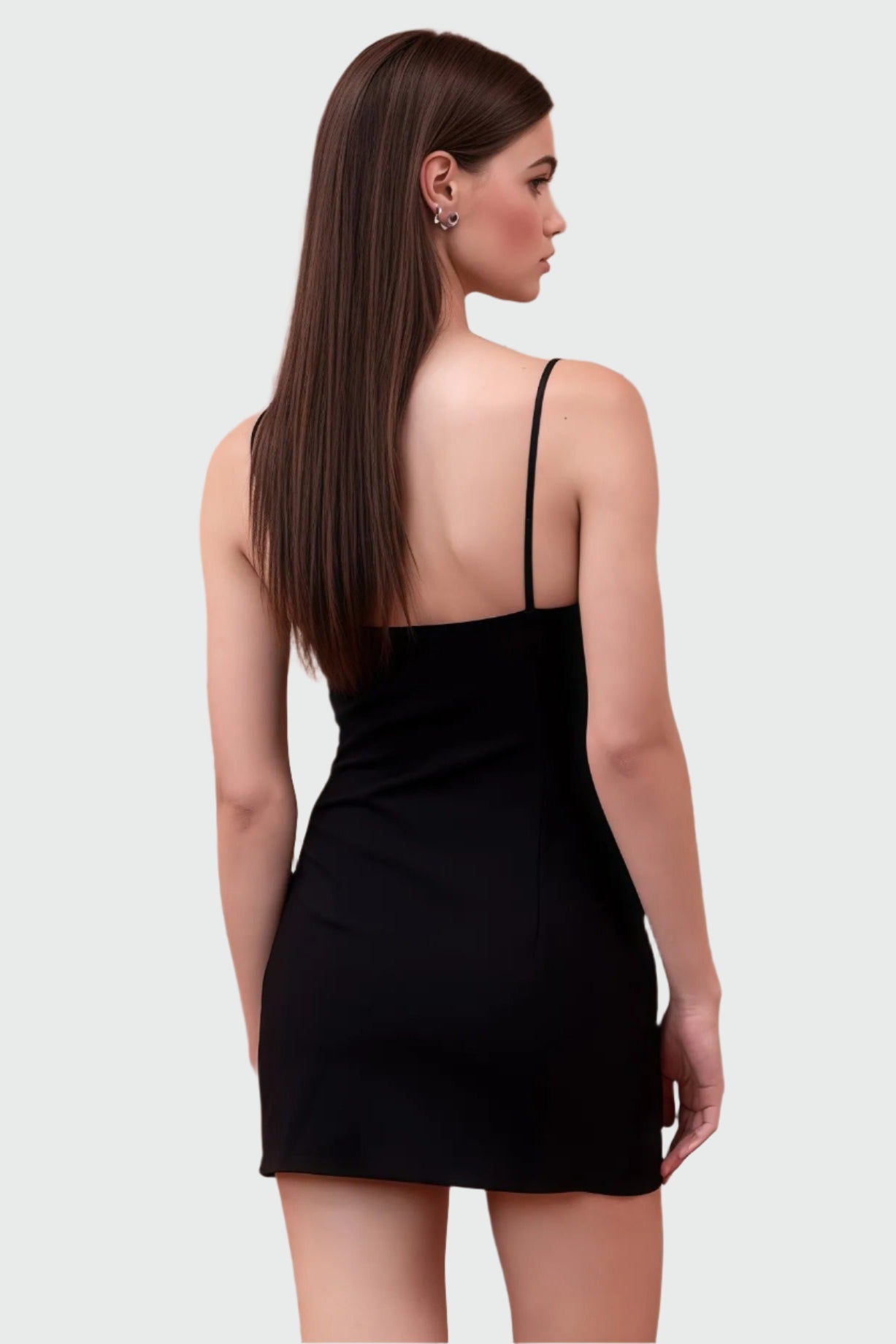 Black mini dress with pearl details