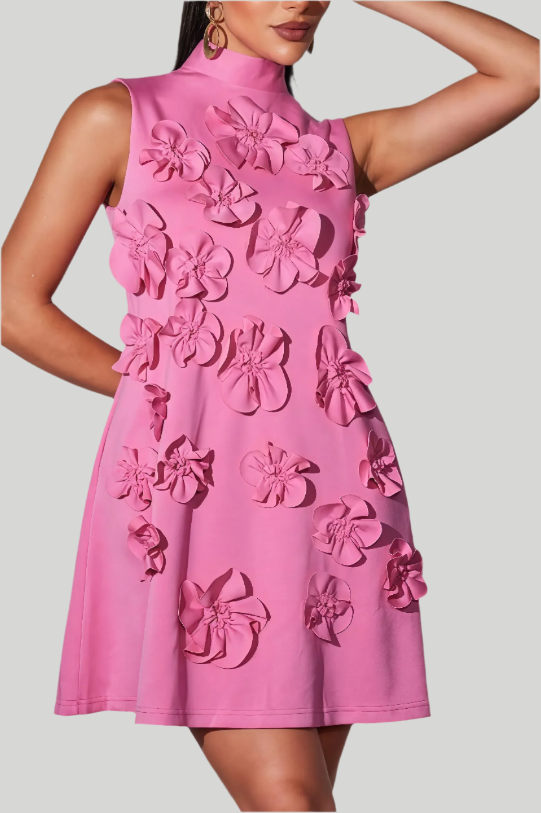 Pink 3D Floral Mini Dress