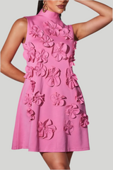 Pink 3D Floral Mini Dress