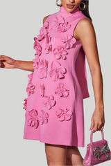 Pink 3D Floral Mini Dress