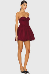 Strapless balloon mini dress with structured cups