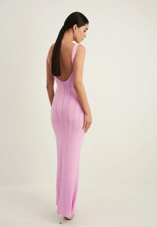 Pink ribbed maxi dress