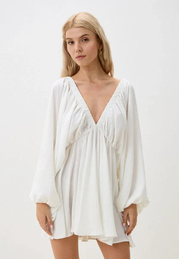 Ivory V-neck flowy mini dress