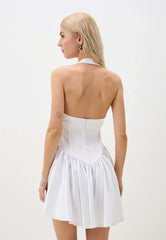 White backless mini dress