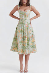 Green floral midi dress with slit