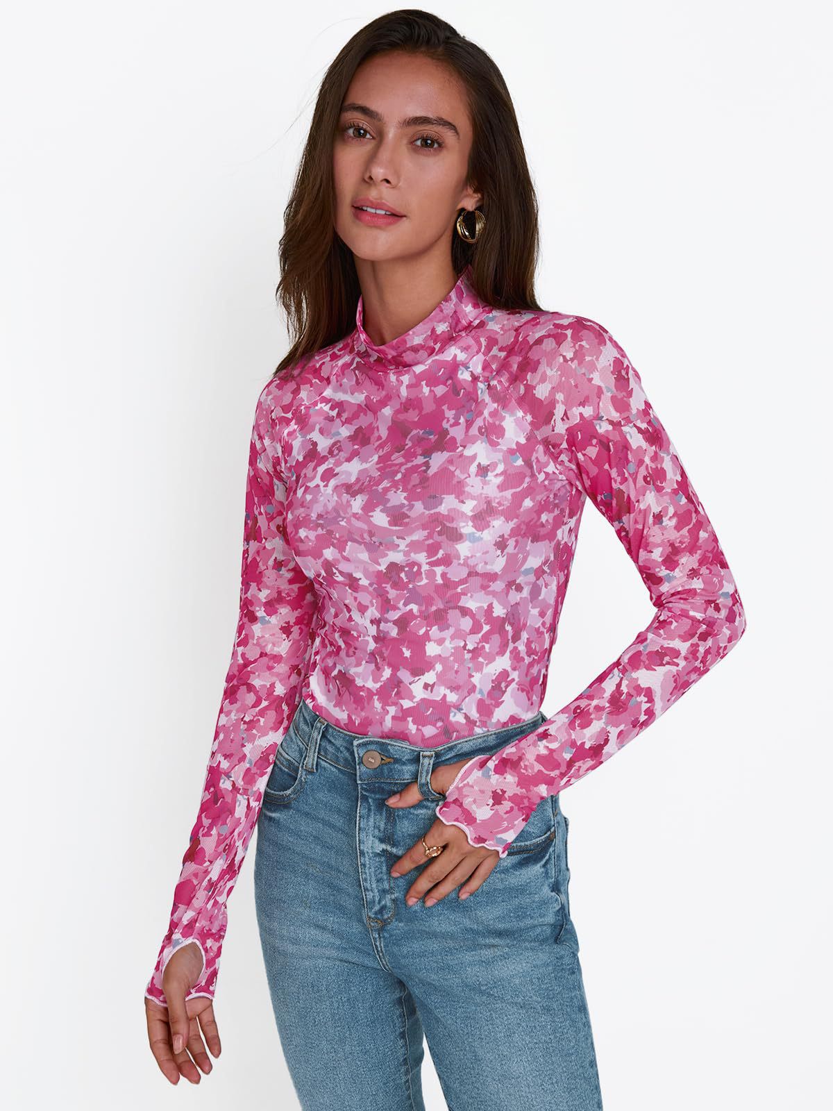 Tryckt skjorta med långärmad tumhål