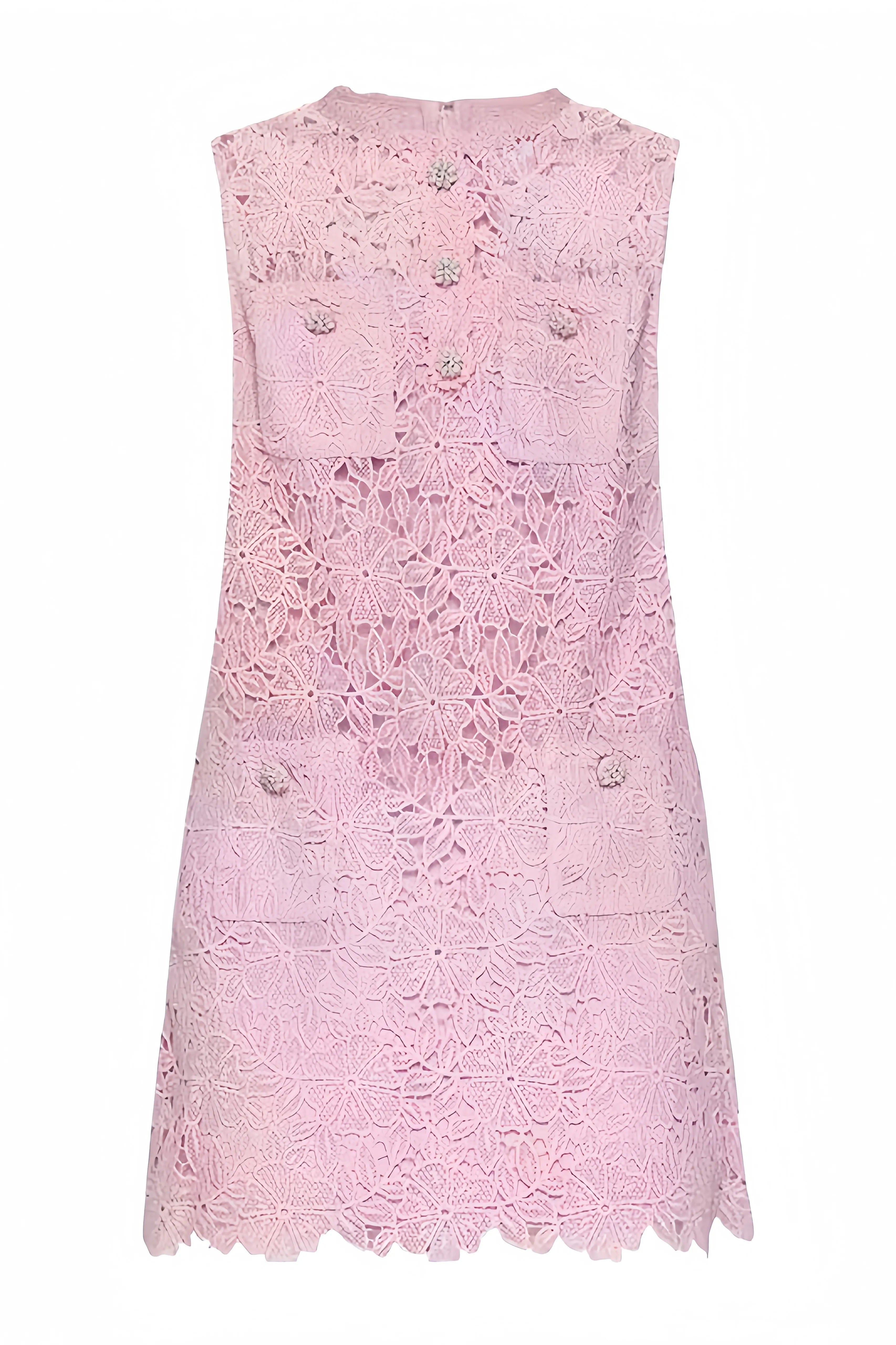 Light pink sleeveless lace mini dress