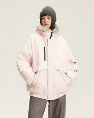 Pink parka with hood and faux fur