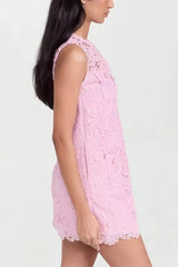 Light pink sleeveless lace mini dress