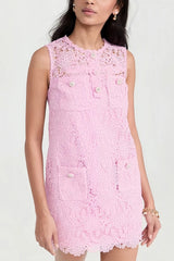 Light pink sleeveless lace mini dress