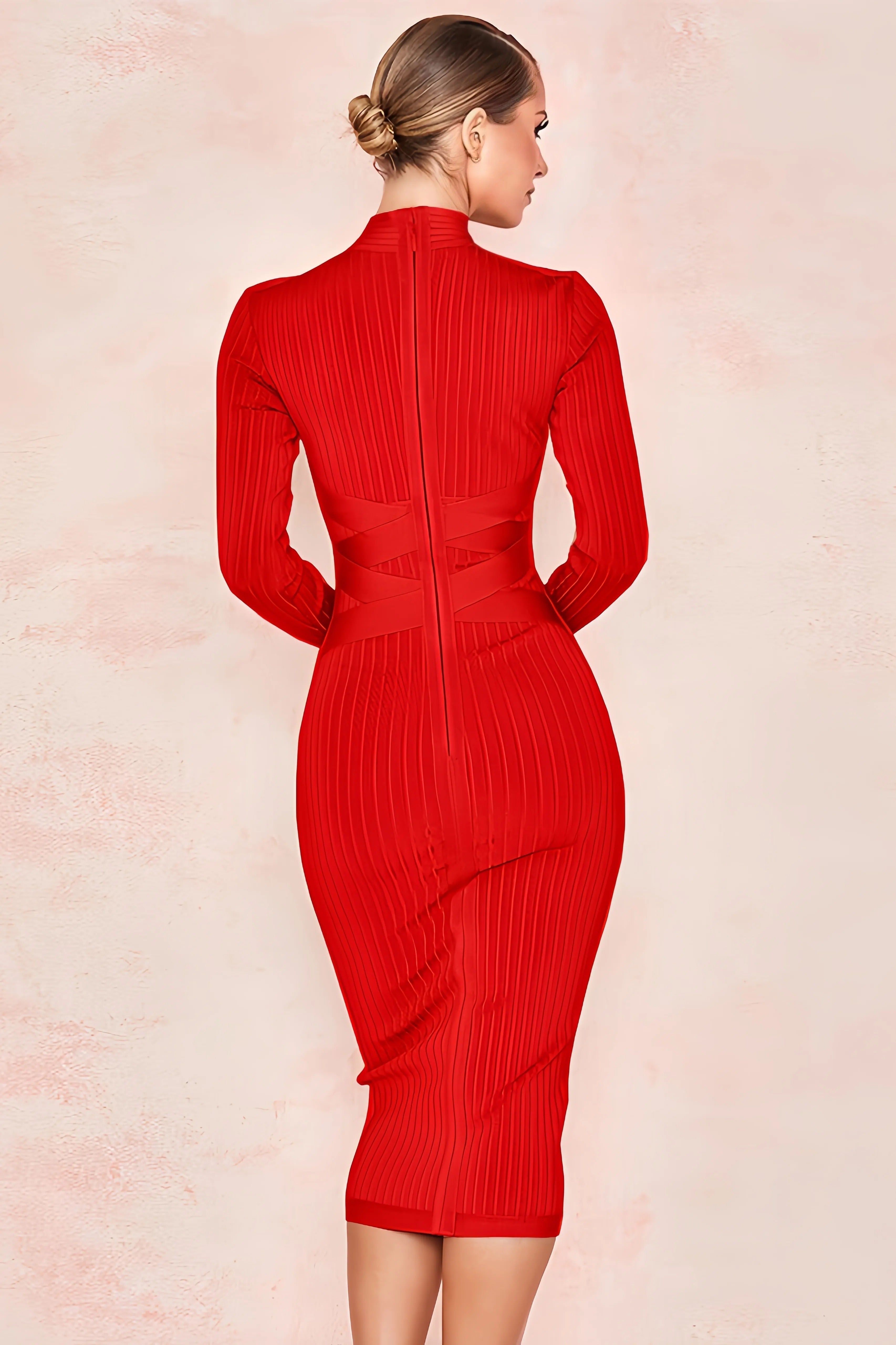 Ribbed bodycon midi dress with wrap detail