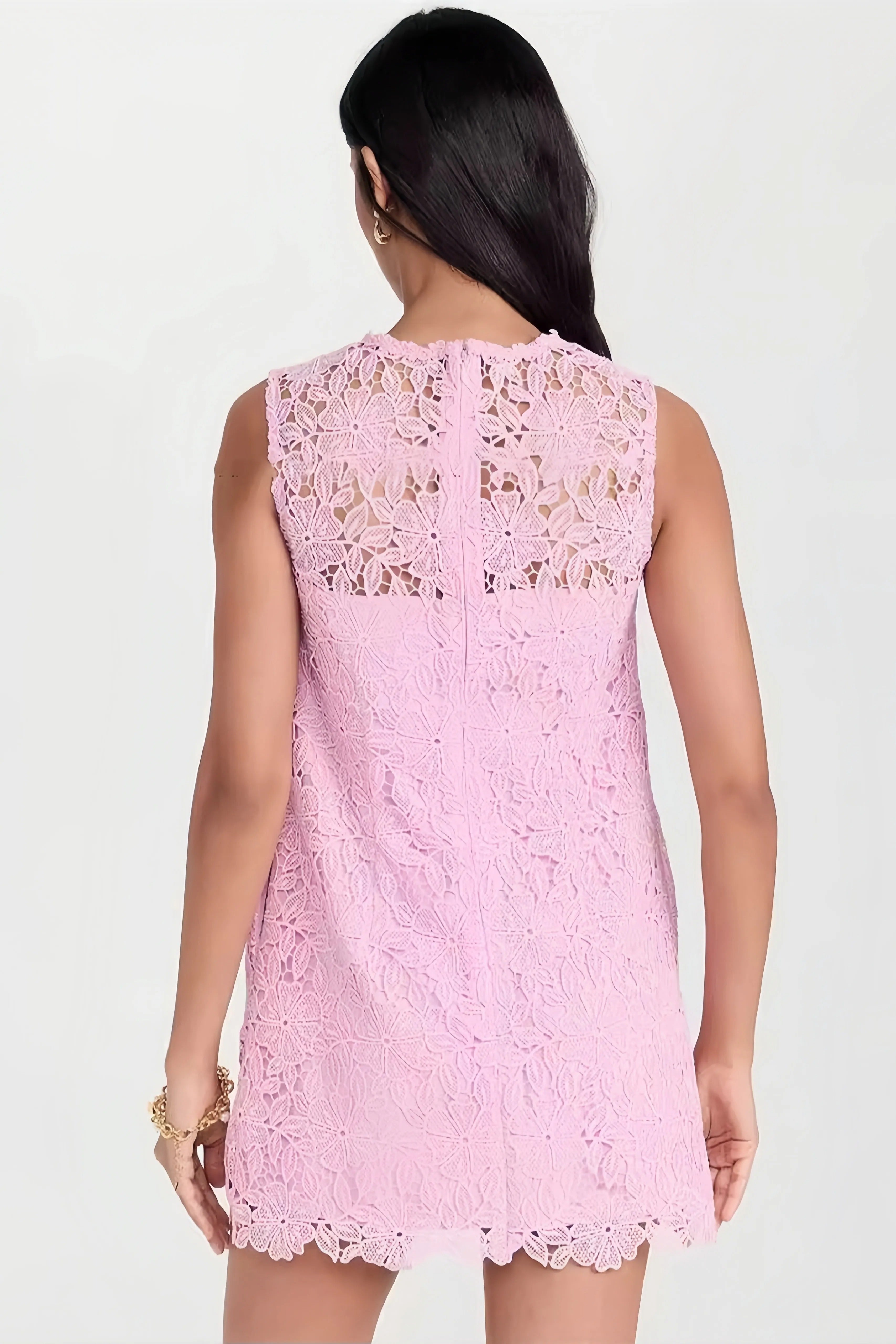 Light pink sleeveless lace mini dress