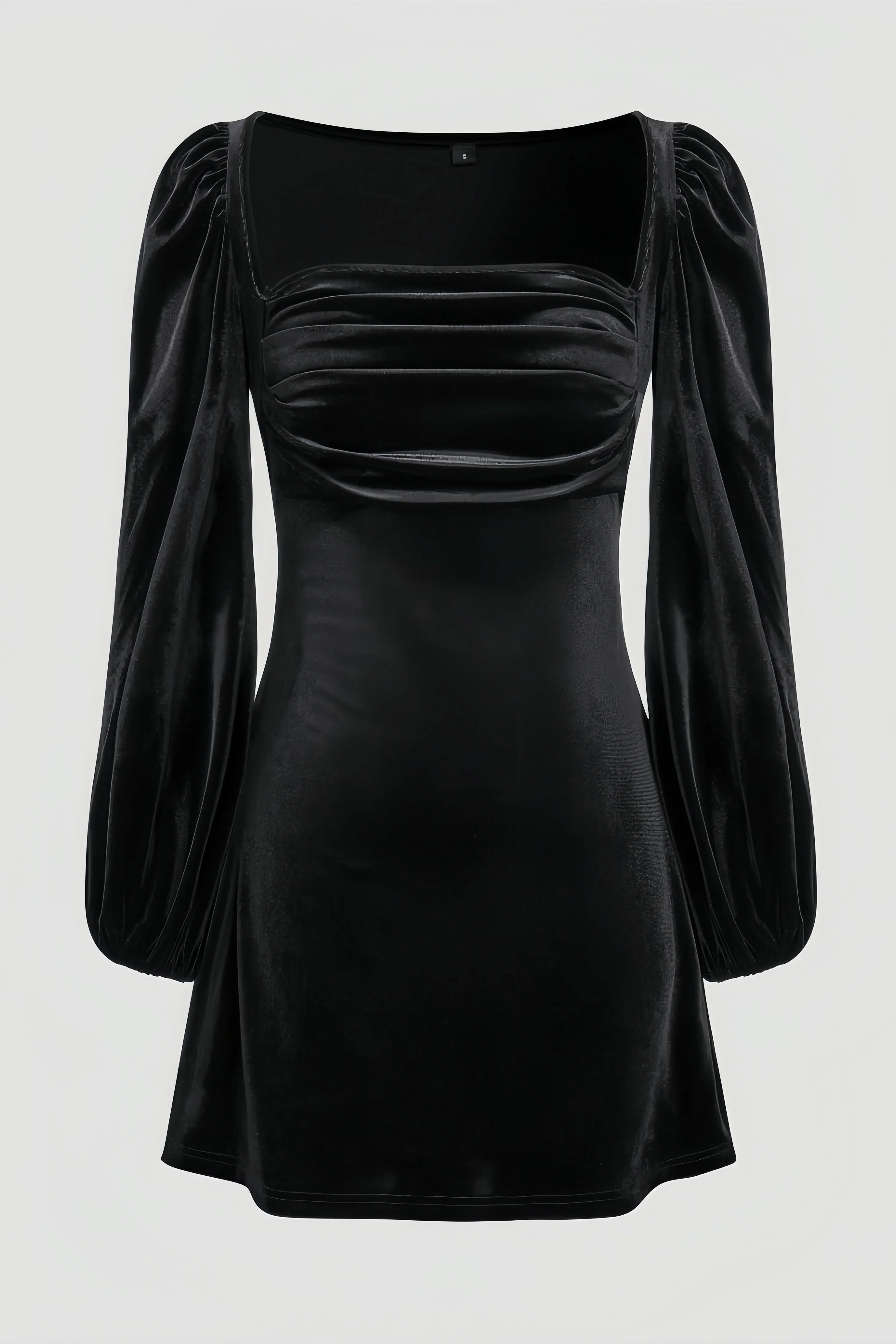 Black velvet dress with long puff sleeves