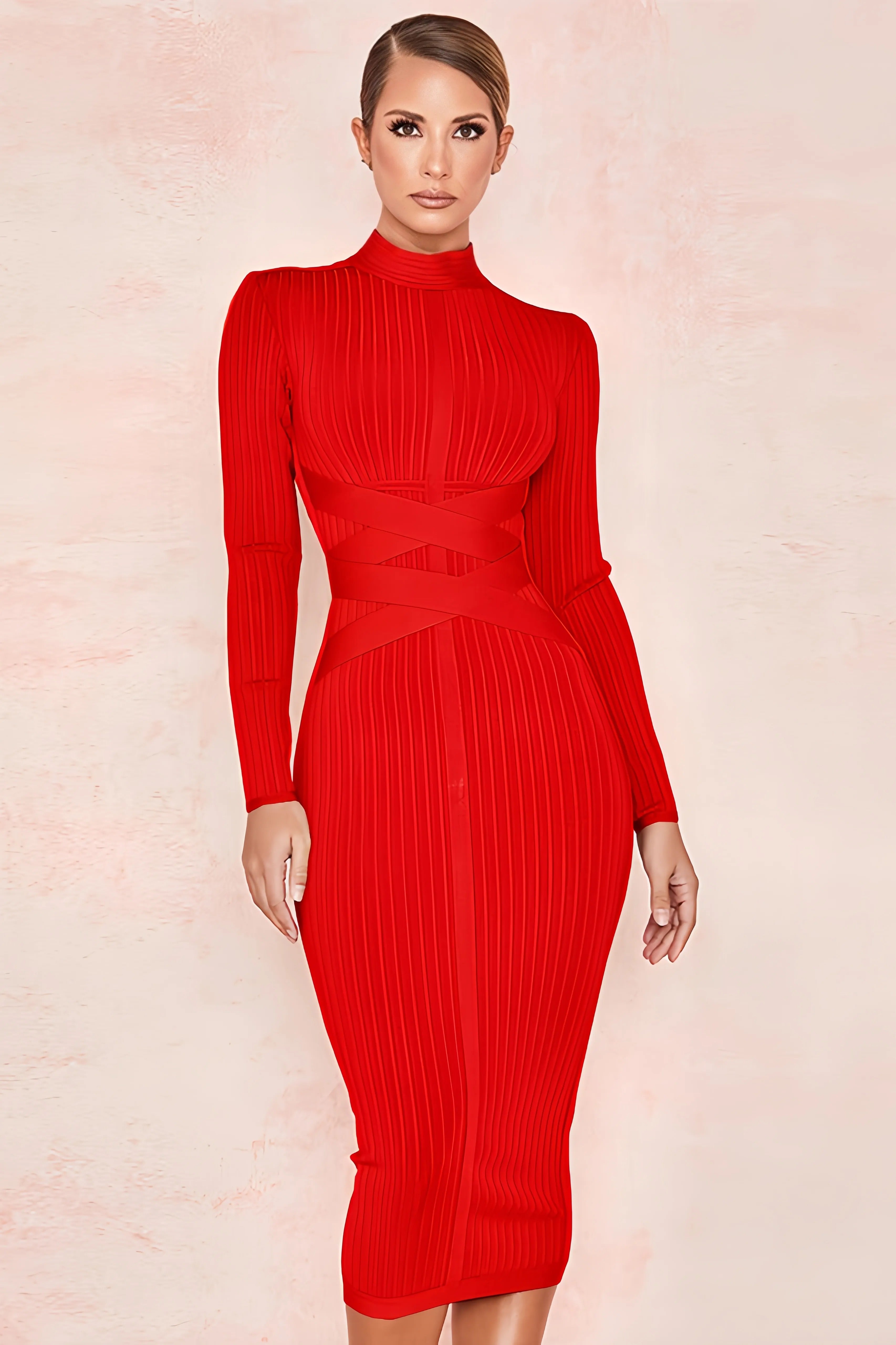 Ribbed bodycon midi dress with wrap detail