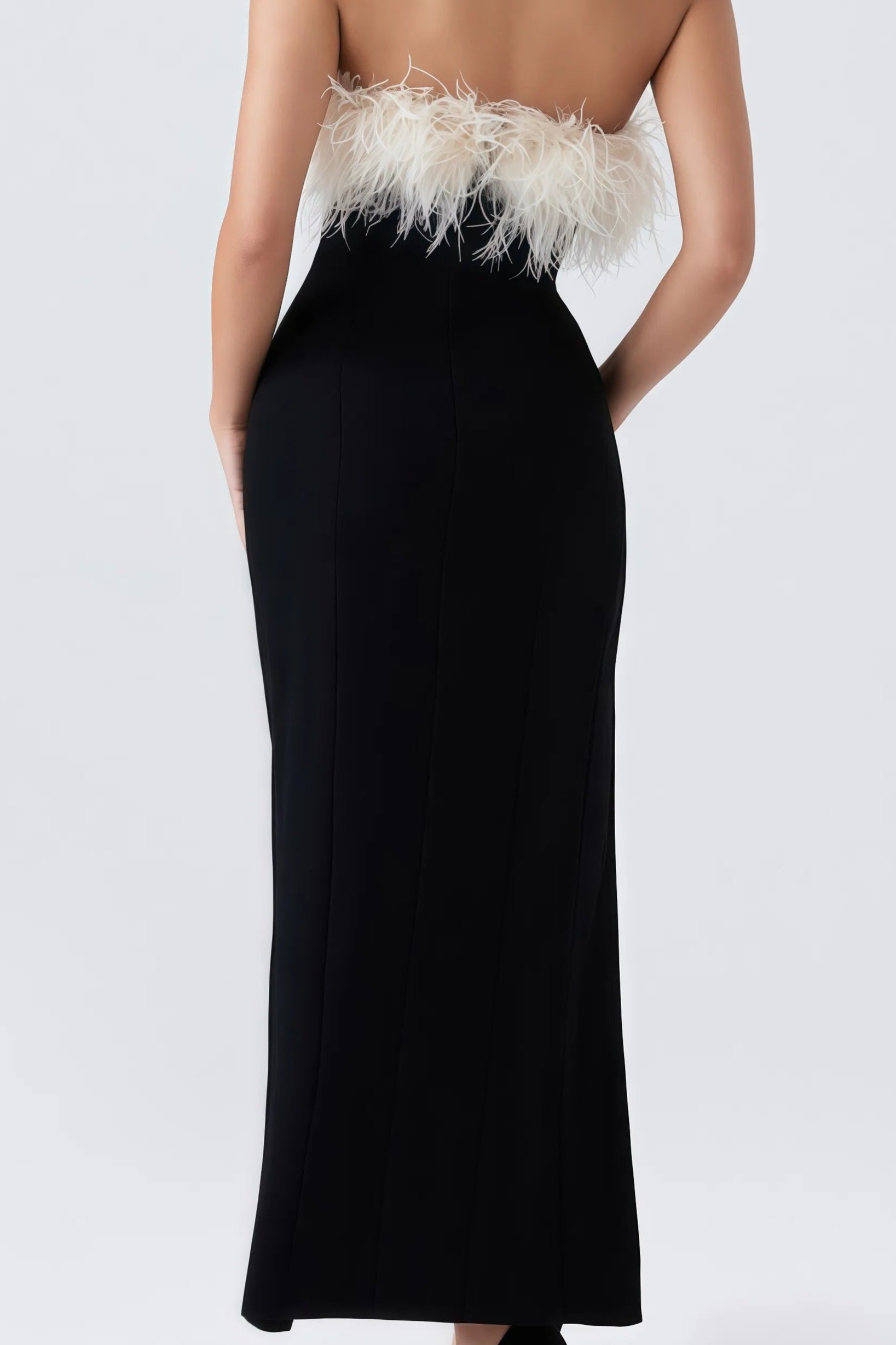 Black strapless maxi dress with white trim