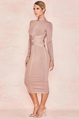 Ribbed bodycon midi dress with wrap detail