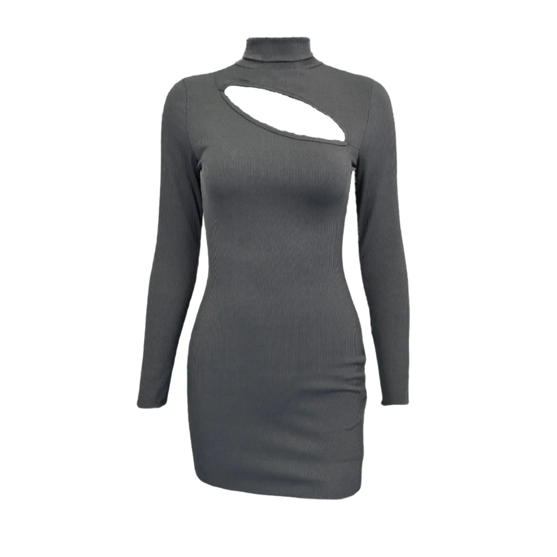 Dark gray ribbed mini dress with cutouts