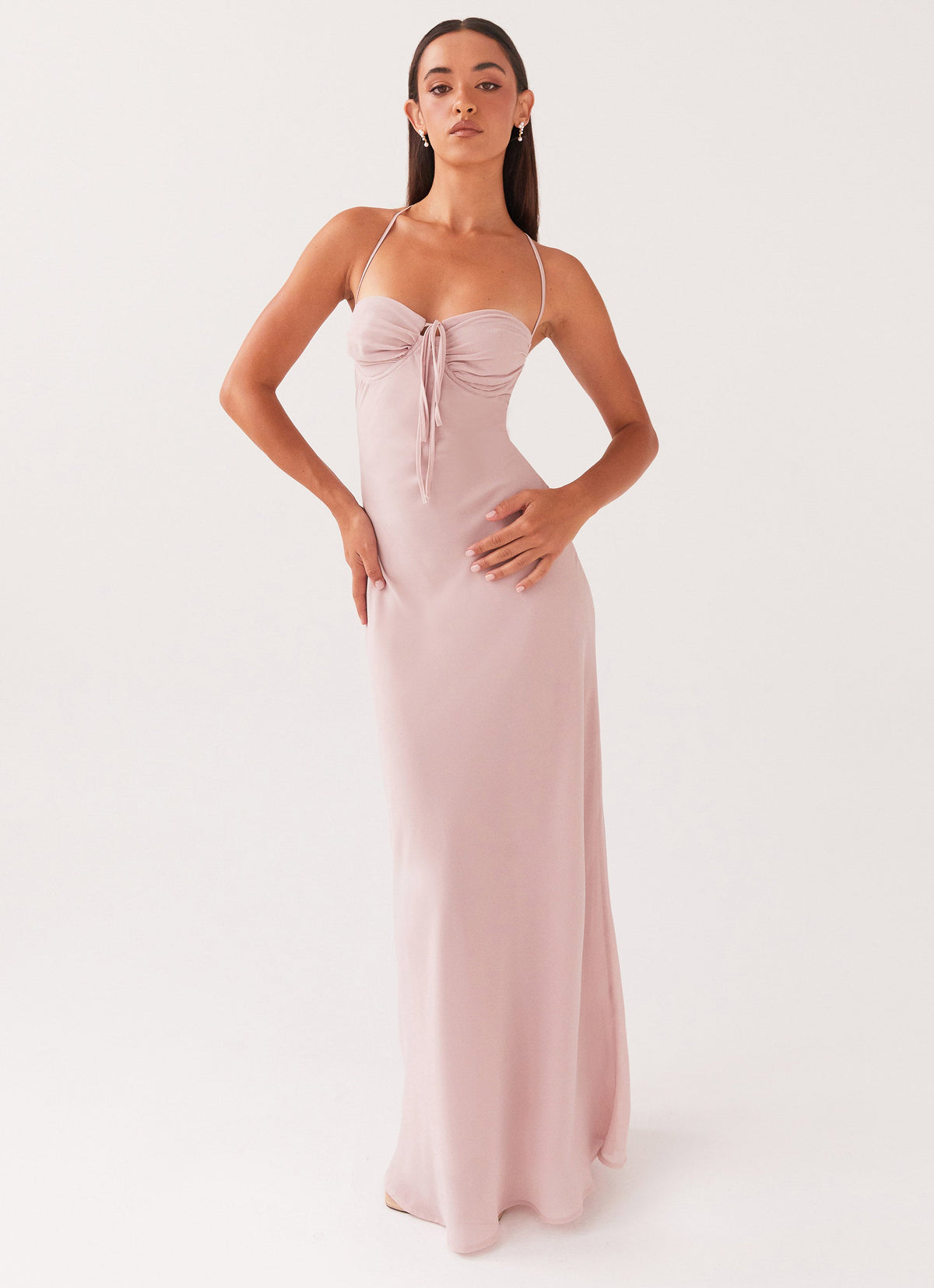 Light pink long dress with bows