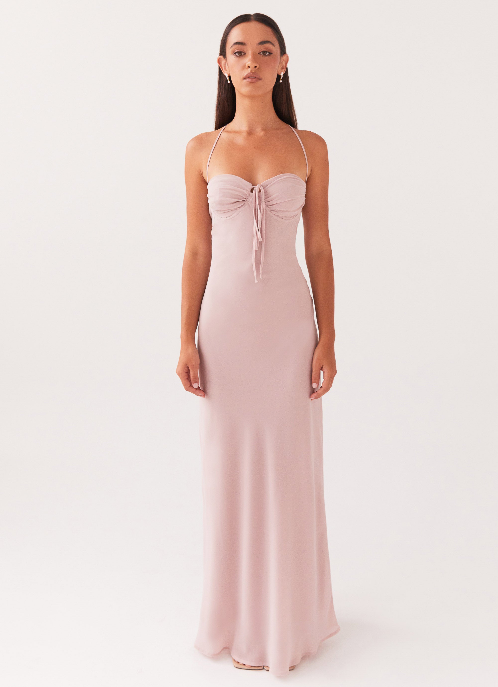 Light pink long dress with bows