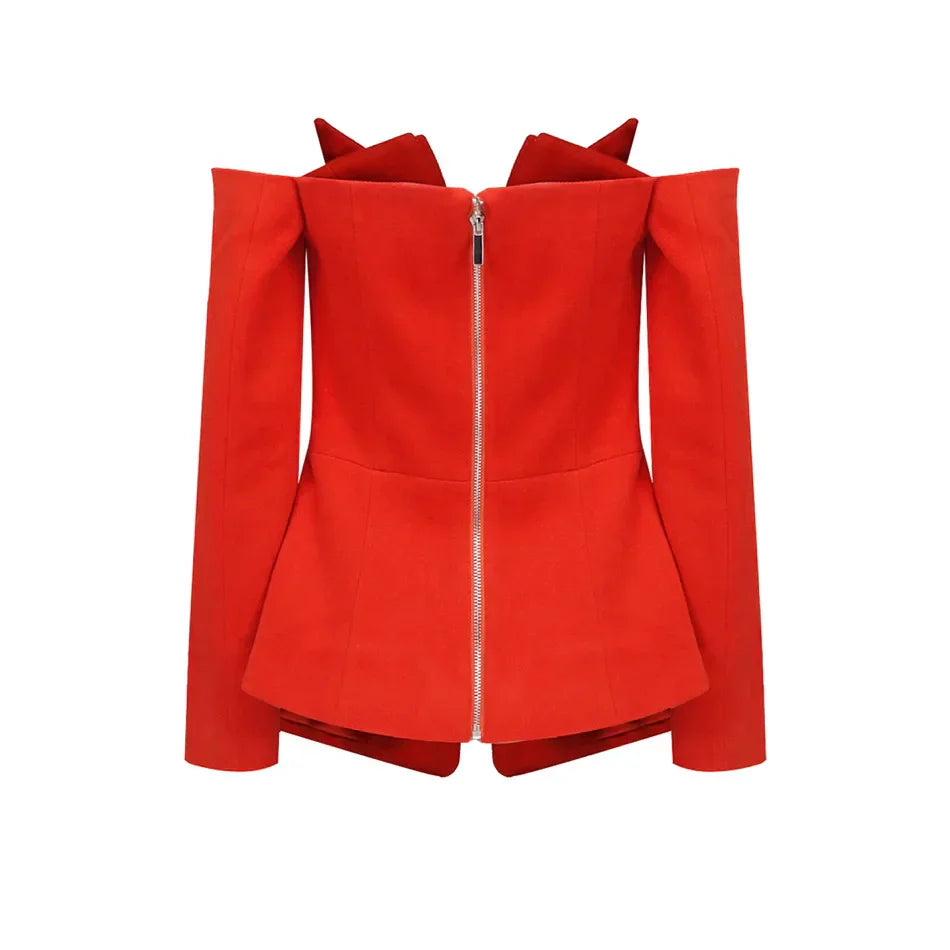 Röd elegant kavaj med öppna axlar