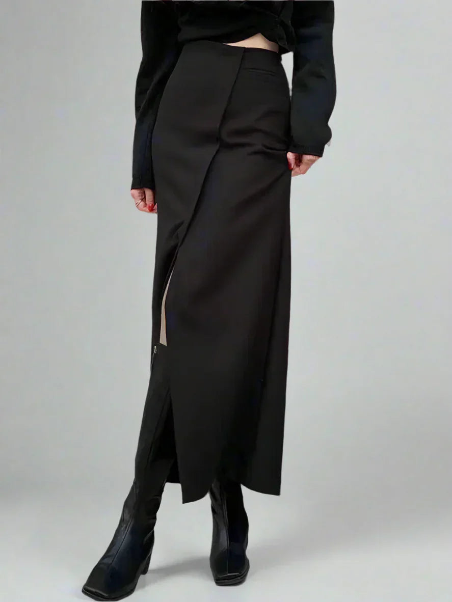 Asymmetrical slit maxi skirt