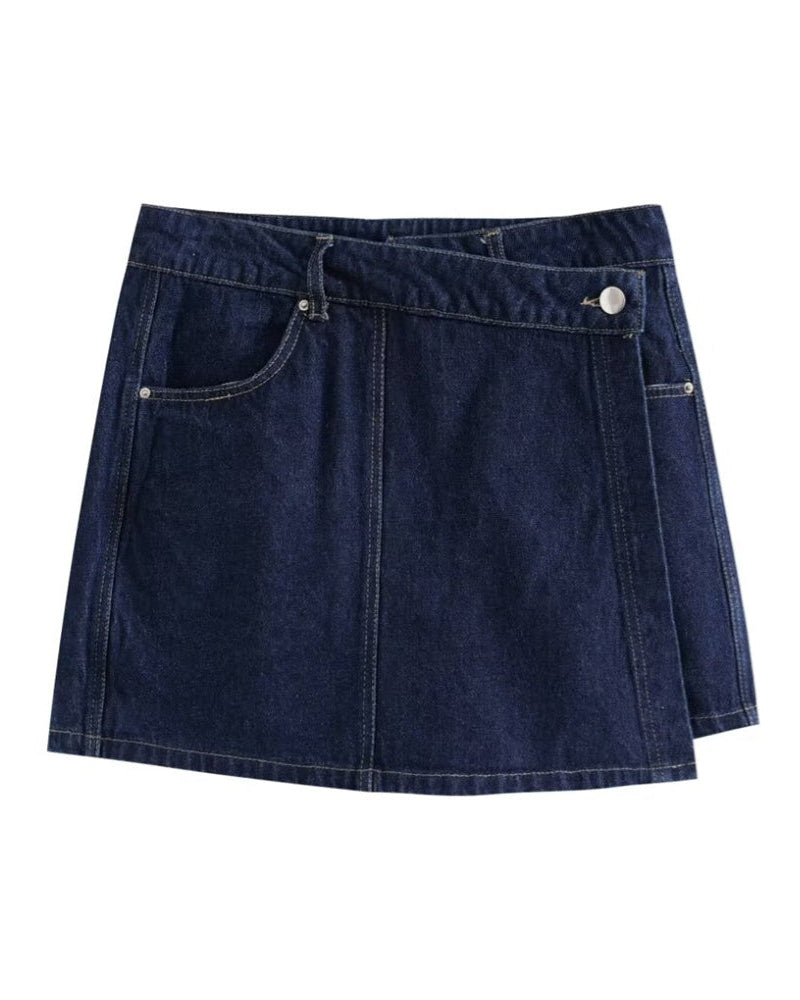 Dark blue skort with asymmetrical waist
