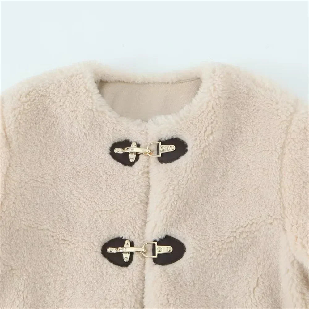 Vila teddy fleecejacka med spänne