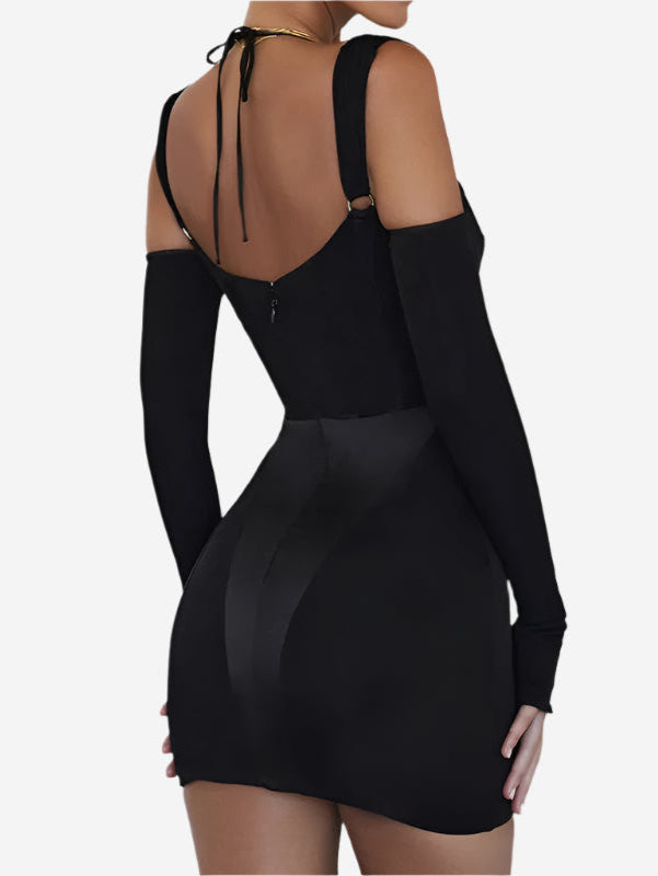 Tight rygglös långärmad miniklänning